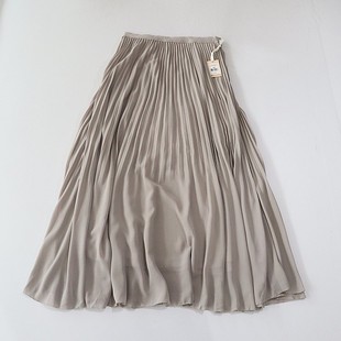 百搭百褶A字裙C8M 半身裙松紧腰宽松垂感时尚 春夏秋季 女中长款