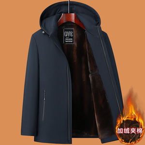 新款秋冬季外套金貂绒派克服中年爸爸加绒加厚中老年人羽绒棉衣男
