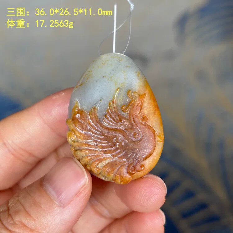 黄沁皮青花籽料凤凰挂件 有原皮朕®开仓新疆和田玉