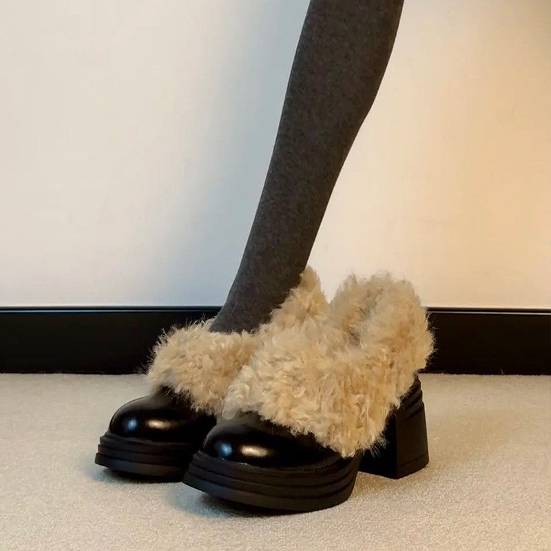 法式小皮鞋女冬季2025新款加绒保暖棉鞋一脚蹬毛毛鞋玛丽珍乐福鞋,女鞋,深口单鞋,淘宝优惠券,粉丝福利购,淘宝优惠卷