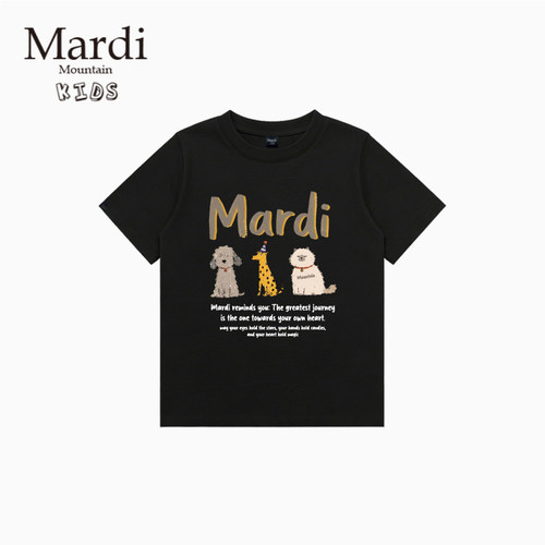 韩国新款 Mardi Mountain 男女中大童装2026夏季短袖印花纯棉t恤