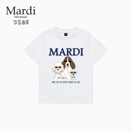 韩国新款 Mardi Mountain 男女中大童装2026夏季短袖印花纯棉t恤