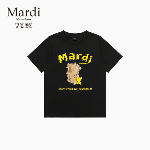 韩国新款 Mardi Mountain 男女中大童装2026夏季短袖印花纯棉t恤