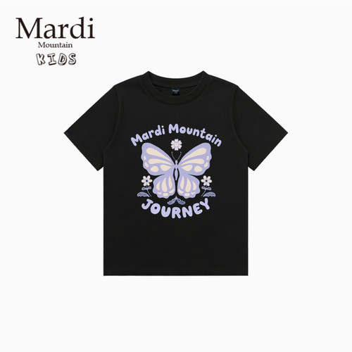 韩国新款 Mardi Mountain 男女中大童装2026夏季短袖印花纯棉t恤