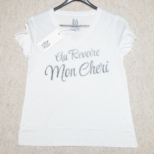 女士V领休闲居家短袖 毛边设计度假风格 T恤 荷系设计师 胸围84