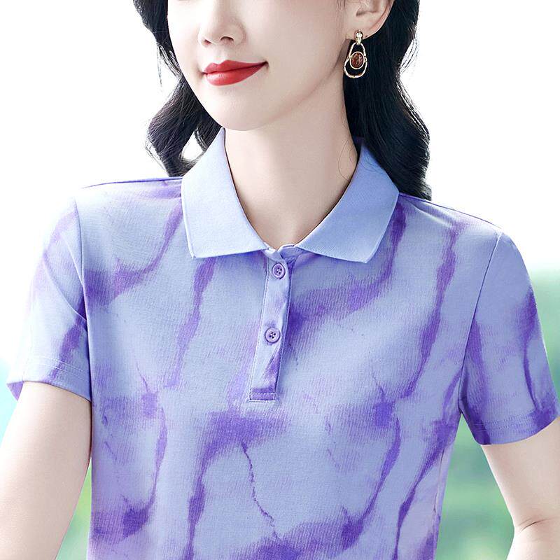 新纯棉短89899892袖恤女正夏季薄肩款衫上衣妈款妈时尚洋气春装