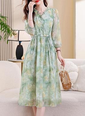 阔专柜ZL9831-L领真丝连字衣裙女年新款气质雅优太太显收腰瘦碎花