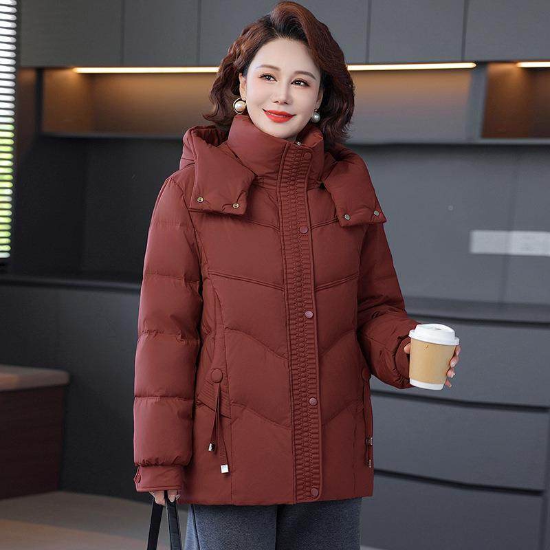 牌A57中老年绒服女小短款品冬季新款个子妈羽妈加厚防寒保暧外套