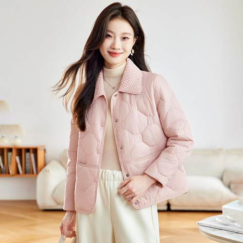 女式棉外衣冬季新款翻领菱小个子W5880-10短款羽绒时棉服格尚套