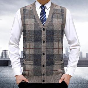 针织衫 高K 新款 档毛心衣男士 中老年背开衫 上秋冬休闲 衣男式