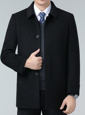 双面羊绒大衣绒男爸冬季翻领羽内胆扣2607-J子上衣中年爸羊毛呢呢
