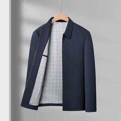 春秋新款商5101务闲短款纯休装色夹季克男翻领外套中年男夹克