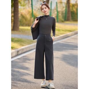 级感三时尚套装春季灰色马ME512-0甲长女袖打底衫阔高腿裤件套