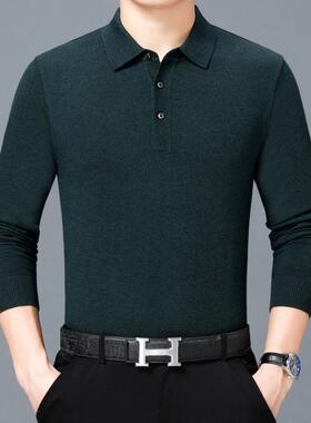 厂家春新季款轻商务男ZIL式纯恤领色翻休闲长袖薄款针织衫