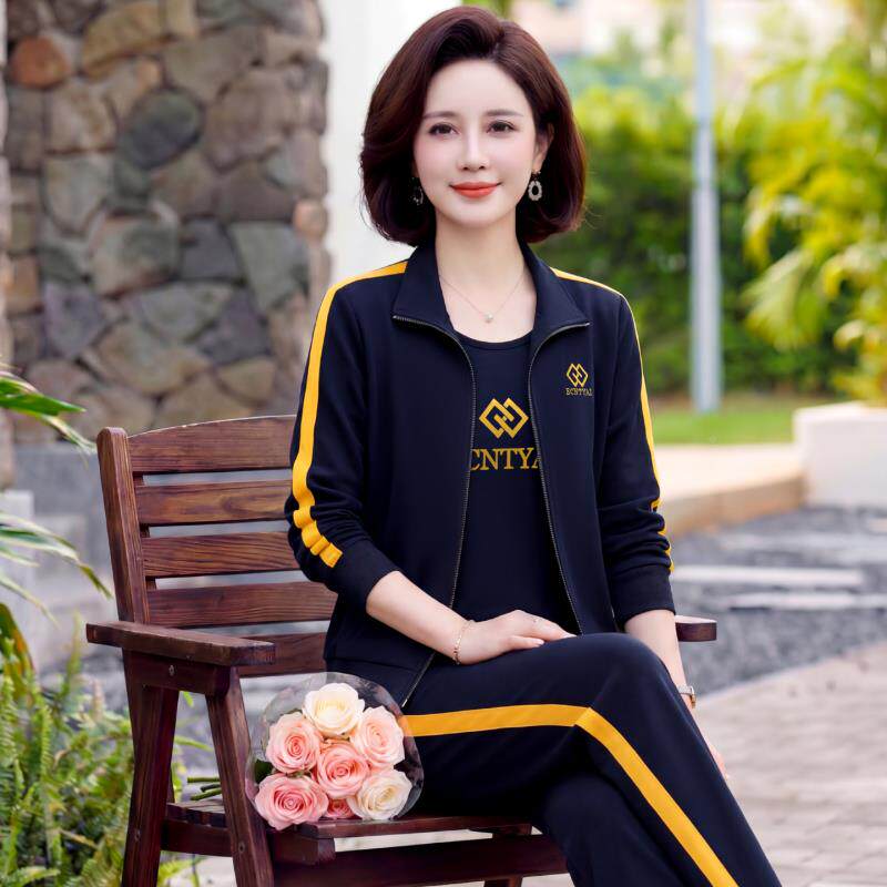 中透老年女气优雅运动三件套妈10184954纯色大妈装舒适气三套装