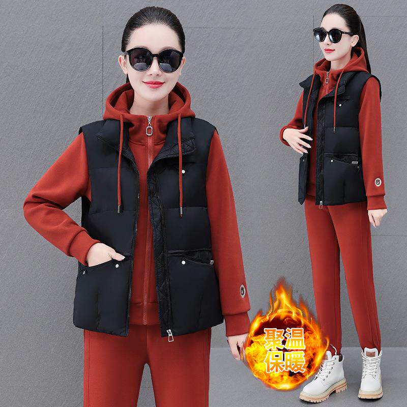 冬季运动装女套74174295年新款加绒加厚休服甲宽松大码马闲卫衣三