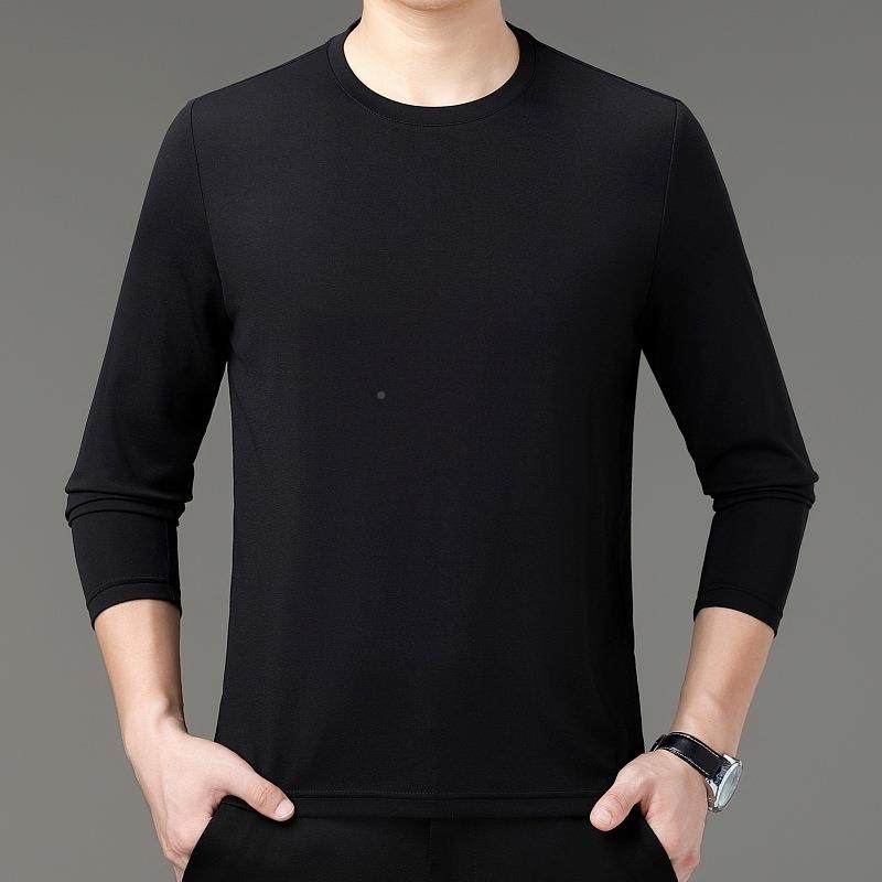 牌长袖恤男秋款休时尚圆领新纯色品24031-KK打底衫闲男装含桑蚕丝