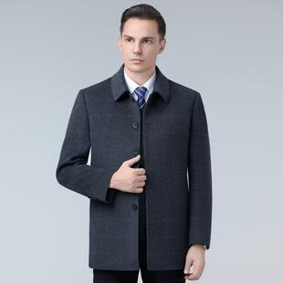 新款双面羊绒大衣男1551-86中款秋冬季羊呢子外套西长装领商毛务