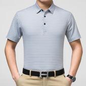 新恤款 9226尚夏潮流宽松翻条纹体恤衫 短袖 时H2 中领青年男士 季