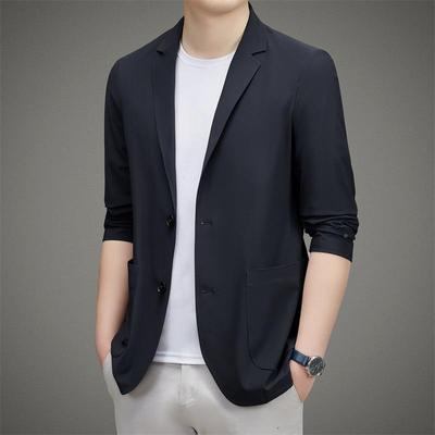 秋季简新款晒薄闲款西服外套中年男休221-P百搭约纯色韩版防上衣