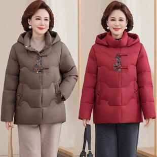 秋冬鸭复8811国风羽绒服女老年洋气妈妈古装抗寒保中暖白绒外套