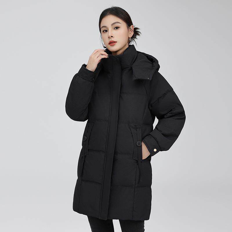 品牌品绒款服女冬新中长款连帽保暖羽加厚宽松显正52-2026瘦纯色