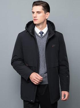 中季865-21帽青年羽绒服男连中长款冬新款白鸭绒保暖加厚男士外套