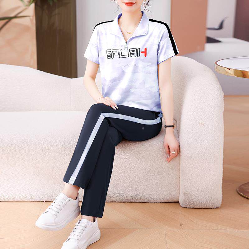 女运动套女夏季士薄款新9050881款时洋气妈妈短装尚袖宽松休闲两