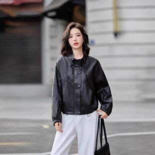 复古港式短82988女款皮衣外套秋绵冬新款羊皮立领休闲小个子夹百