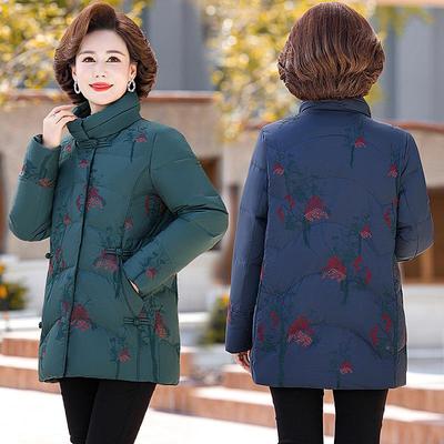高品质白8861-Q3鹅中国风刺绣加羽绒服中长绒款大码中老年妈妈厚