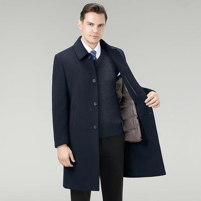 羽绒内胆羊闲毛呢子大男双面呢外套高档商务休衣中25818-C风长款