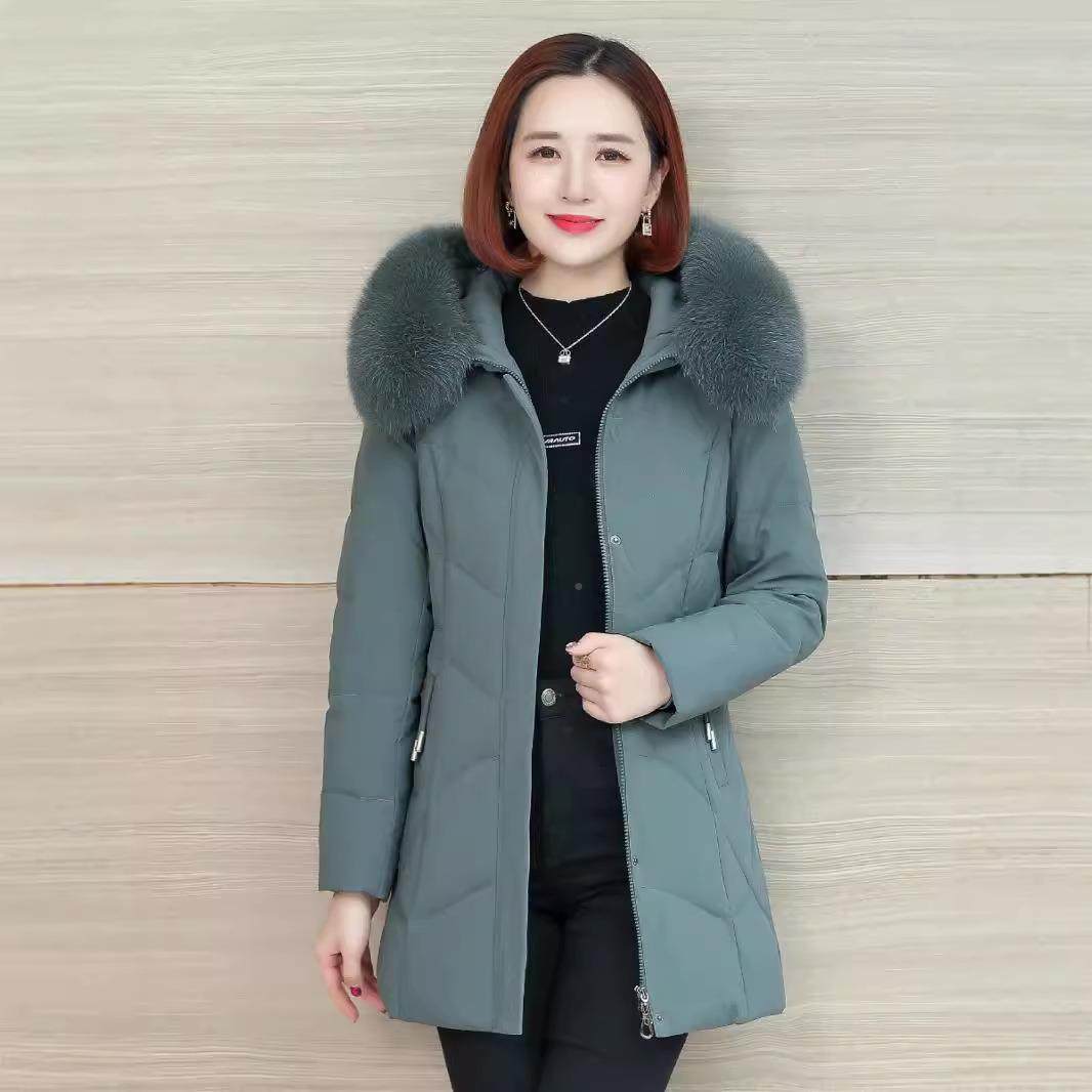 官正品中年羽48-8801绒服女中长款季外加厚保暖妈妈装冬显方瘦时