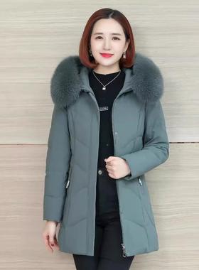 官正品中年羽48-8801绒服女中长款季外加厚保暖妈妈装冬显方瘦时