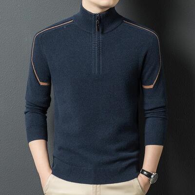 秋男羊毛青士年时冬尚拉链立纯领保暖加厚款针织MOR羊毛衫毛衣男