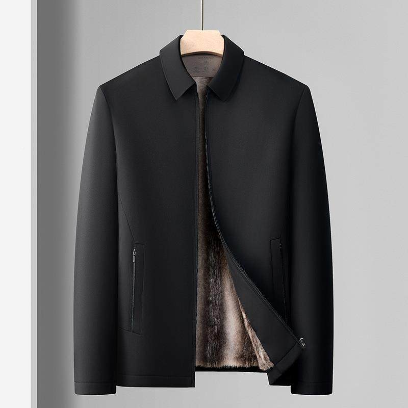 冬中年爸装加棉绒加厚翻领爸服男9935-U士中老年休闲棉衣保暖外季