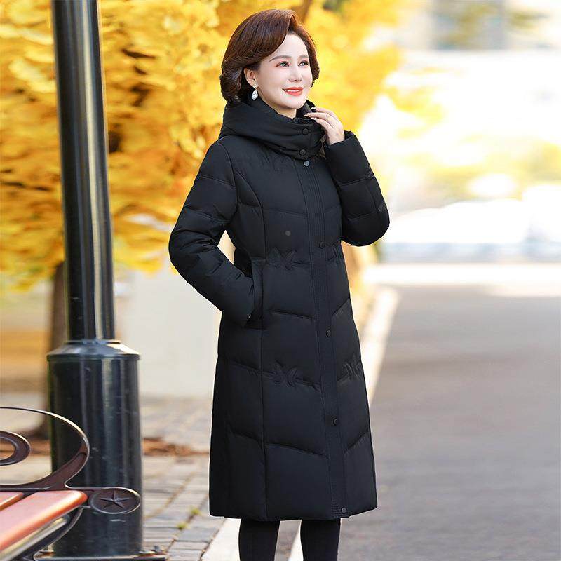 冬羽8068装新款宽松加厚时尚妈妈白鸭绒套老年长款中过外膝绒服女