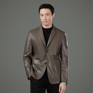 KJ衣爸爸装 领绵羊皮修上2330 闲皮 身海宁真休皮皮衣男西装 春秋季