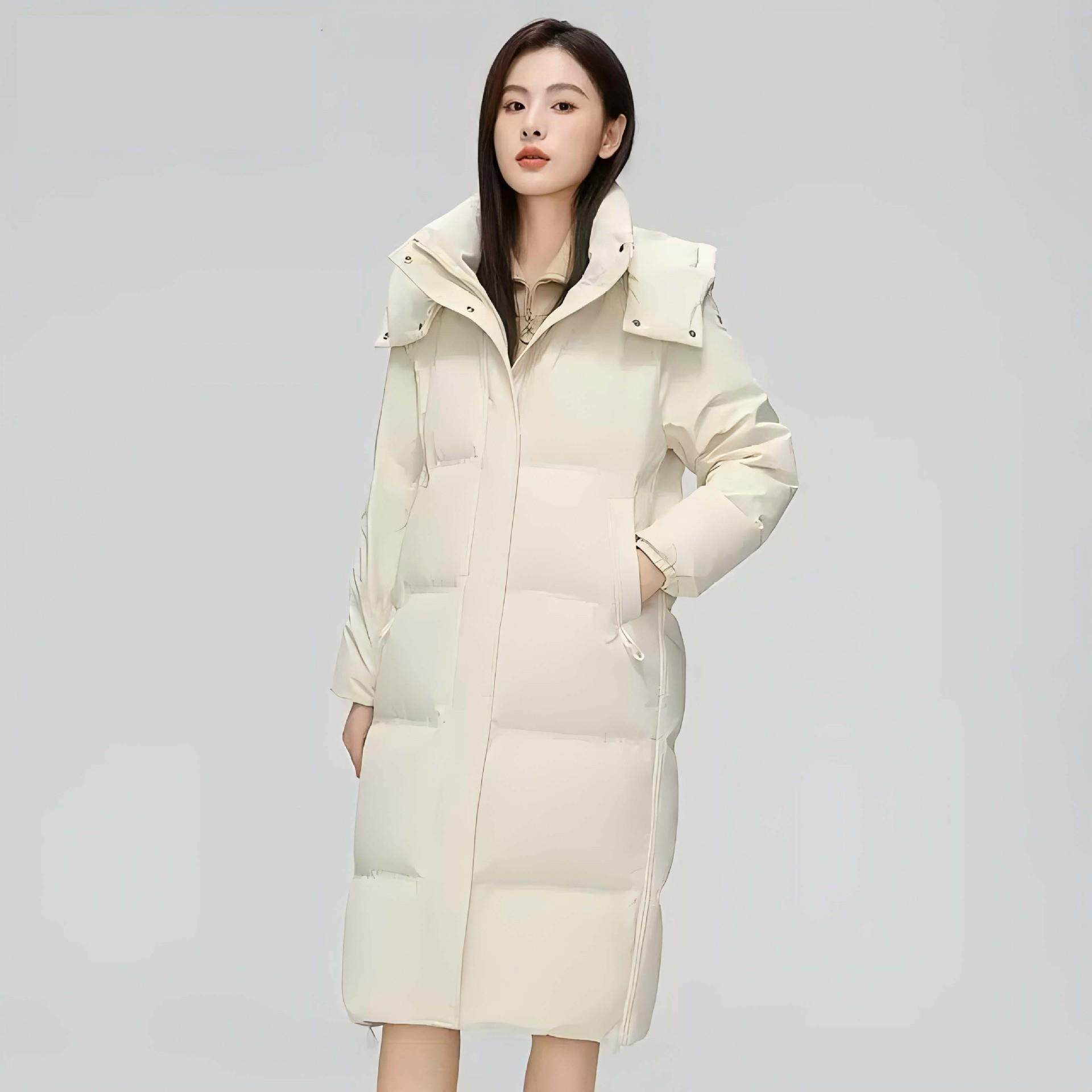 正45-20246绒服女中长款过膝冬季品新款连帽时尚加绒厚羽保暖白鸭