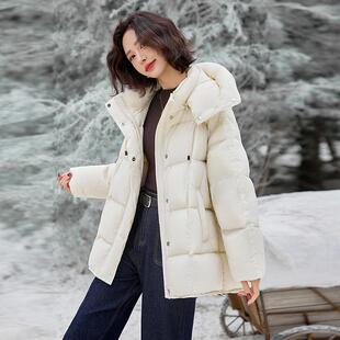 茧型连帽ZSHUI881羽长绒服女芙面包服中款宽松显泡瘦保暖白鸭绒外