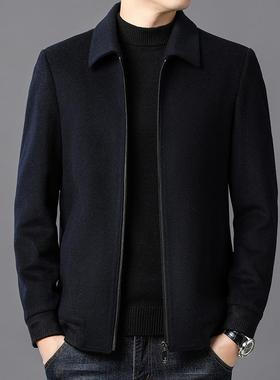 新款务男士领夹克老年商休翻闲中11598-W7上衣秋冬款高档纯羊毛夹