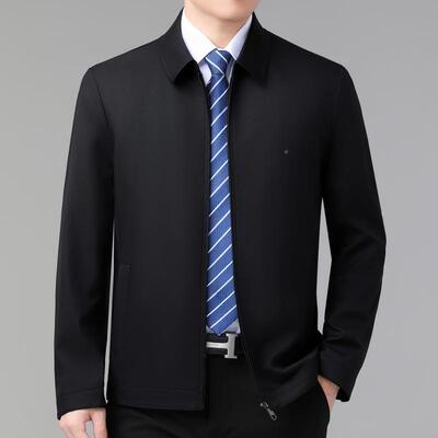 男装领桑蚕丝夹克春秋季装新2208-U款年秋翻中爸爸商务休闲大码茄