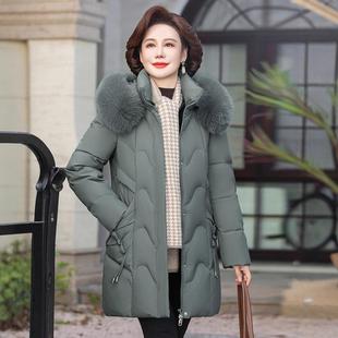 白绒服女长款 妈中妈厚保暖916羽绒服大毛领 外加套鹅秋冬新款