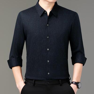 新款高档毛衫男式年商务24056-51休闲长羊袖衬衣中爸爸贴衬身保暖