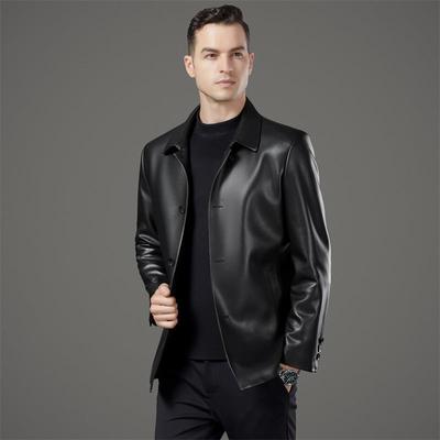 秋901-KJ冬新款海宁皮务男机车商纽扣高端爸衣爸装绵士羊皮夹克外