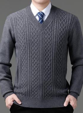 28222-B+秋闲装羊绒衫中老年男士套头领商务休毛冬衣款厚羊毛衫男