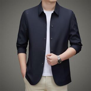 尚高档休闲士纯2302 桑蚕色丝男时夹克翻领中老年装 新款 春秋季