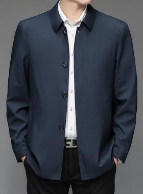 专夹闲柜男士蚕克春秋休翻领OW11男装外套简约高档桑丝男装茄克衫