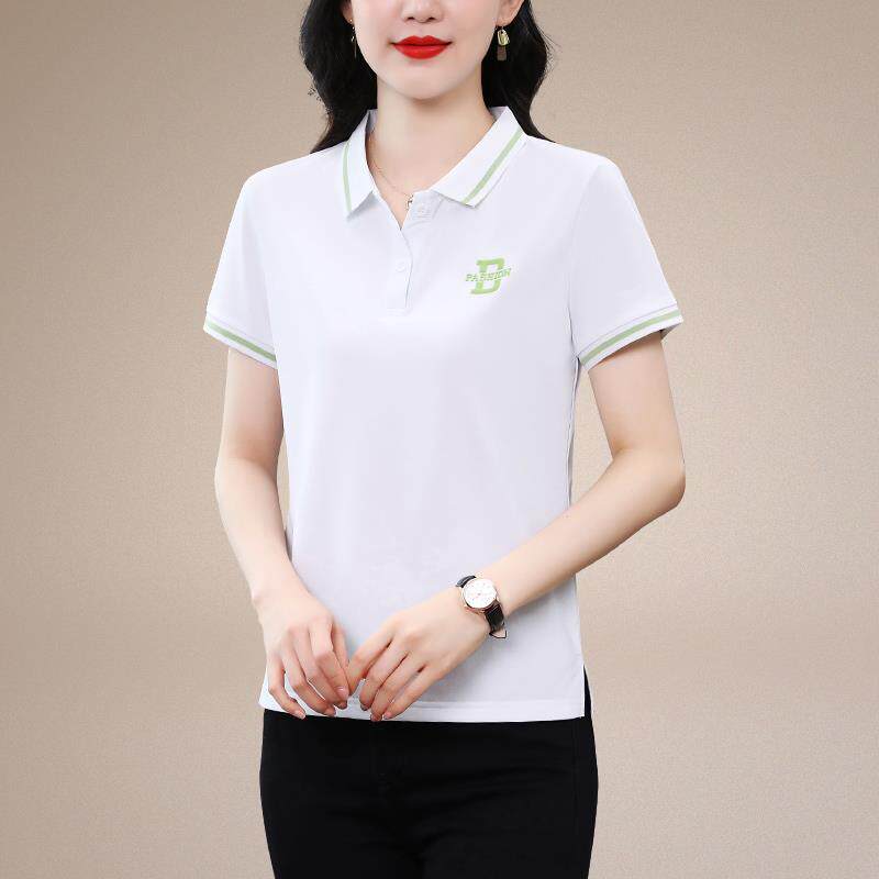 短恤女夏季新款洋气减龄中年89905521袖妈显瘦纯棉衫上妈衣翻领