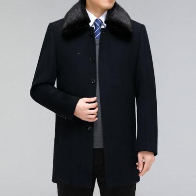 冬季羊绒衣男中大呢长款带毛领装羊毛呢外套中老年爸爸6807-YY加