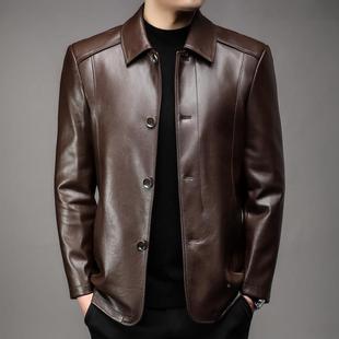 原扣态子款 真皮外套男宁翻领902皮衣高端帅气生中年海爸爸绵羊皮